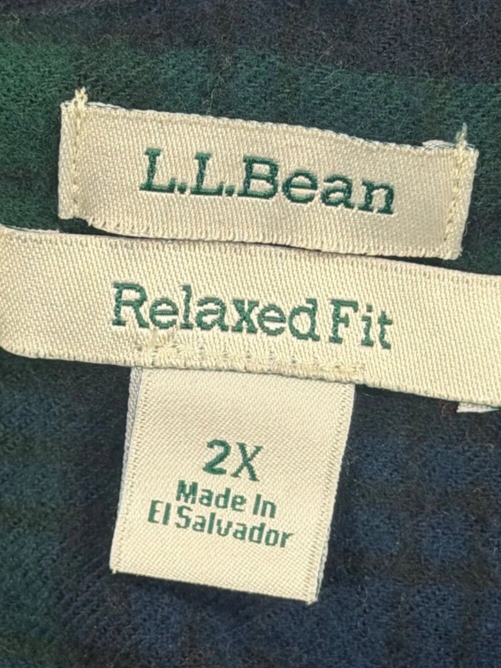 L.L.Bean Men's 2X Green Navy Plaid Hooded Full-Zip Flannel Jacket